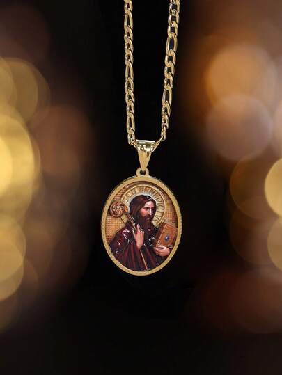 1pc Stainless Steel European American Jesus Necklace | High-End Fashion Link Chain Gold Plated Pendant Necklace Suitable Unisex