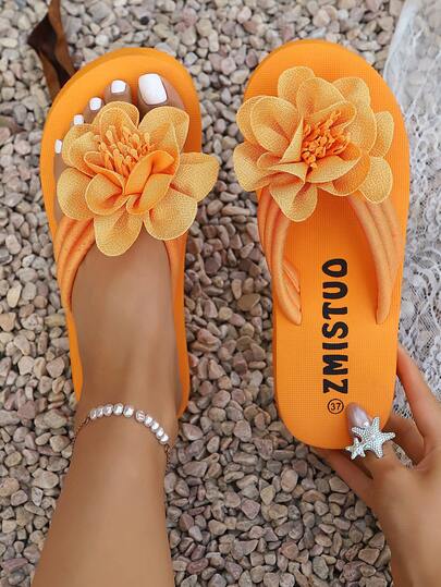 Sandalias de verano para mujer de colores brillantes y talla grande para fiestas y uso diario, chanclas con decoración de flores de unicolor, sandalias ligeras y casuales para uso en exteriores y playa