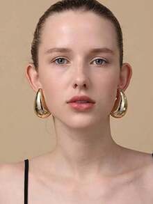 1pair Stainless Steel Big Water Drop Dangle Earrings For Women, Suitable For Party, Gathering And Daily Wear - 黃金 - 查看 3