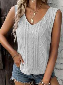 Plus Size Women V-Neck Sleeveless Ribbed Casual Tank Top, Lightweight & Breathable, Suitable For Spring And Summer White - White - View 5