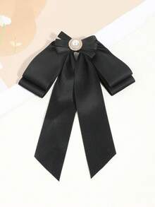 1 pieza Lazo de doble capa con decoración de perlas falsas, versátil y casual para mujer, adecuado para la calle, citas y uso diario - Blanco - Ver 5