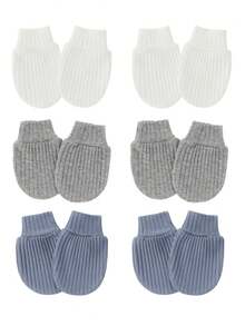 6双装婴儿针织防抓手套套装，纯棉透气粉白条纹，适合0-12个月婴儿 - 彩色 - 查看 10