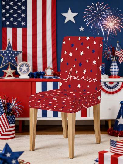 Funda elástica de seda de leche para silla, estampado de estrellas azules y blancas, adecuada para el Día de la Independencia del 4 de julio, funda lavable para silla para el hogar, restaurante, sala de estar, decoración de cocina, se puede usar para días conmemorativos, regalos de cumpleaños (1 pieza/4 piezas/6 piezas/20 piezas)