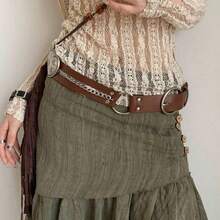 1 PC Bohemian Retro Brown Wide PU Belt Women - Vintage Rivet  Waist Cincher Fashion Statement Accessory |     Suitable Daily Wear, Attending Music Festivals, Parties, Holiday Gifting, Etc. - 心形鏈條 - 查看 8