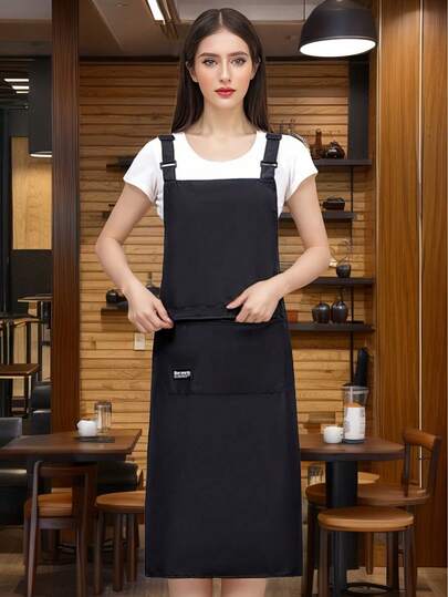 1pc Women's Waterproof And Oil-Resistant Apron, BBQ Chef Cooking Art Water Drop Pattern Canvas Adjustable Kitchen Apron With Pockets, Suitable For Grilling, Baking, Painting, Dishwashing, Comfortable Women's Apron, Cute Apron, Women Cleaning Apron, Retro Harvest Apron