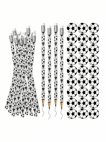 5/10pcs Football Pencils And Erasers, With Sports Erasers, Fun Wooden Pencil Set, School Supplies, Back-To-School Stationery, A Must-Have For The Return-To-School Season, Suitable As Football-Themed Birthday Party Gifts