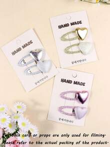2 piezas Clips de cabello pequeños y sólidos con decoración de corazón, accesorios de cabello versátiles, regalo ideal para días festivos - Multicolor - Ver 6