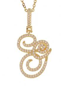 Tsnamer Mặt dây chuyền chữ cái A-Z đính đá CZ Zirconia, kiểu dáng unisex, dây chuyền chữ cái đầu đời phong cách punk, trang sức hip-hop thời trang bằng thép không gỉ. - Vàng - Xem 34