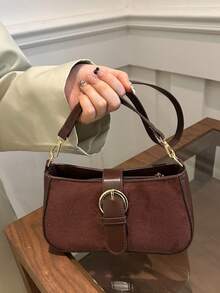 女士大容量时尚单肩斜挎包，小方包 - 咖啡 - 查看 2
