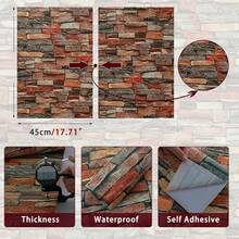 ucdfi 1 Rollo de papel tapiz autoadhesivo de ladrillo estilo piedra para decoración de habitación, papel de contacto de vinilo con diseño de ladrillo rojo, pegatinas de pared desmontables para paredes, salpicaderos, chimeneas - Patrón de ladrillo - Ver 8