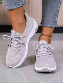 [Comfortable Slip-On Sneakers] Lightweight And Comfortable Women's Breathable Knitted Slip-On Sneakers, Low-Top Casual Shoes For All Seasons, Available In A Variety Of Sizes - 灰色 - 查看 5