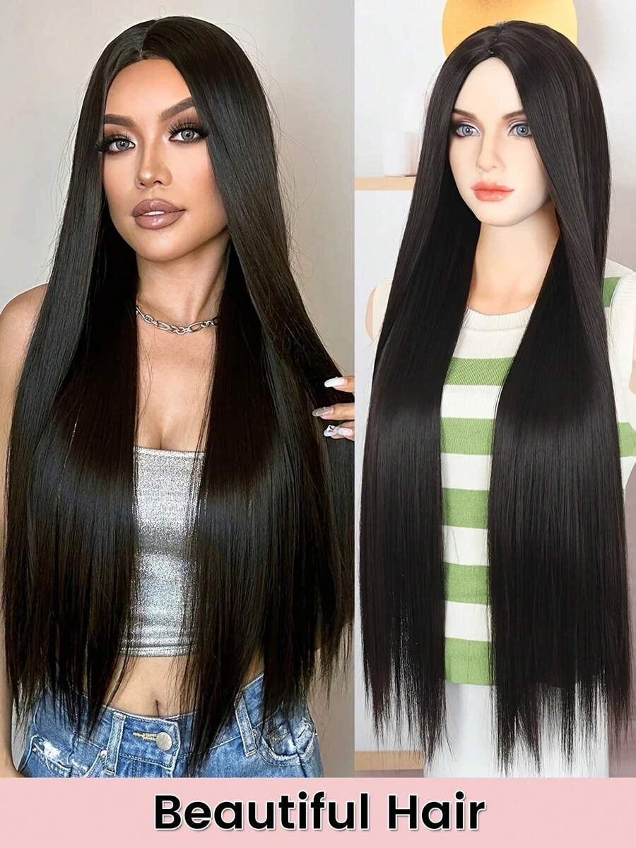 Tóc giả dài thẳng, chất liệu tổng hợp, kiểu Lolita, có ren phía trước, mái bằng, rẽ ngôi giữa, màu nâu, thích hợp cho cosplay, tiệc Halloween, phong cách Harajuku dành cho nữ.