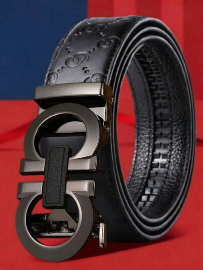 Famous Designer Brand Men's Business Automatic Buckle Belt, With Alloy Letter Buckle And Letter Strap, Suitable For Middle-Aged And Young Office Workers