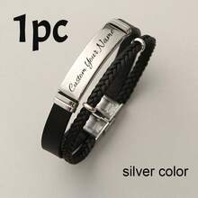1/2pcs Customized Carved Braided Rope Stainless Steel Bracelet, Personalized Twisted Rope Woven Leather Bracelet, Couple Bracelet - Style a - View 10