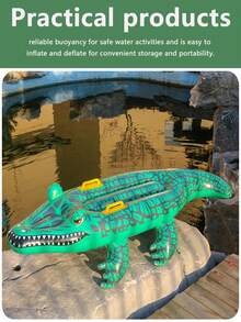 1pc Inflatable Green Crocodile Shaped Water Float, Adult Size For Summer Pool & Beach Party, Perfect Summer Gift, Swimming Pool Raft Lounger, Pool Inflatable, Beach Essentials, Pool Float - Green - View 3