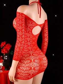 Sexy Spaghetti Strap Backless Tight-Fitting Mini Sleepwear, High Elasticity Alluring Lingerie - Red - View 2