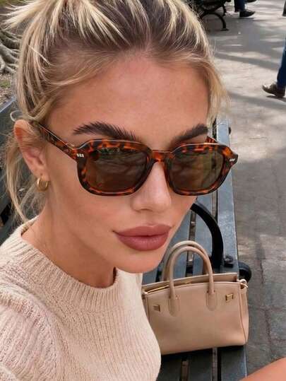 1pc Women's Plastic Rectangle Rivet Casual Daily Commute Elegant, Retro Leopard Print Bohemian Minimalist Resort Fashion Fashion Glasses Shades, Suitable For Travel, Beach