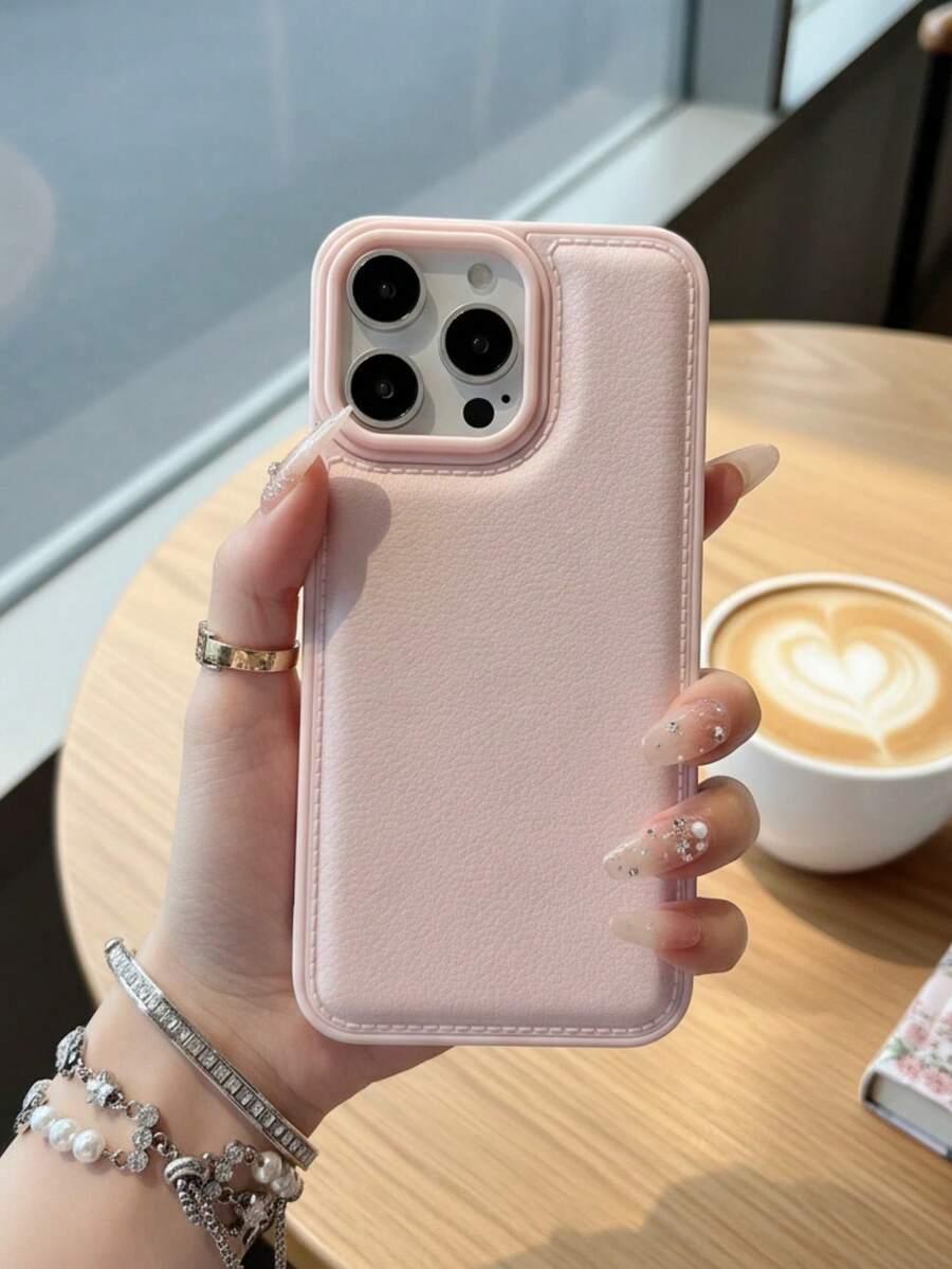 极简粉色仿皮纹理手机壳，兼容 17 Pro Max/17 Pro/17/16/16 Pro Max/16 Plus/16 Pro/15/15 Pro Max/15 Pro/15 Plus/11/12/13/14/14 Plus/11 Pro Max/12 Pro/12 Pro Max/13 Pro/13 Pro Max/14 Pro/14 Pro Max，柔软防震 - 粉紅色-新款仿皮紋 - 查看 1