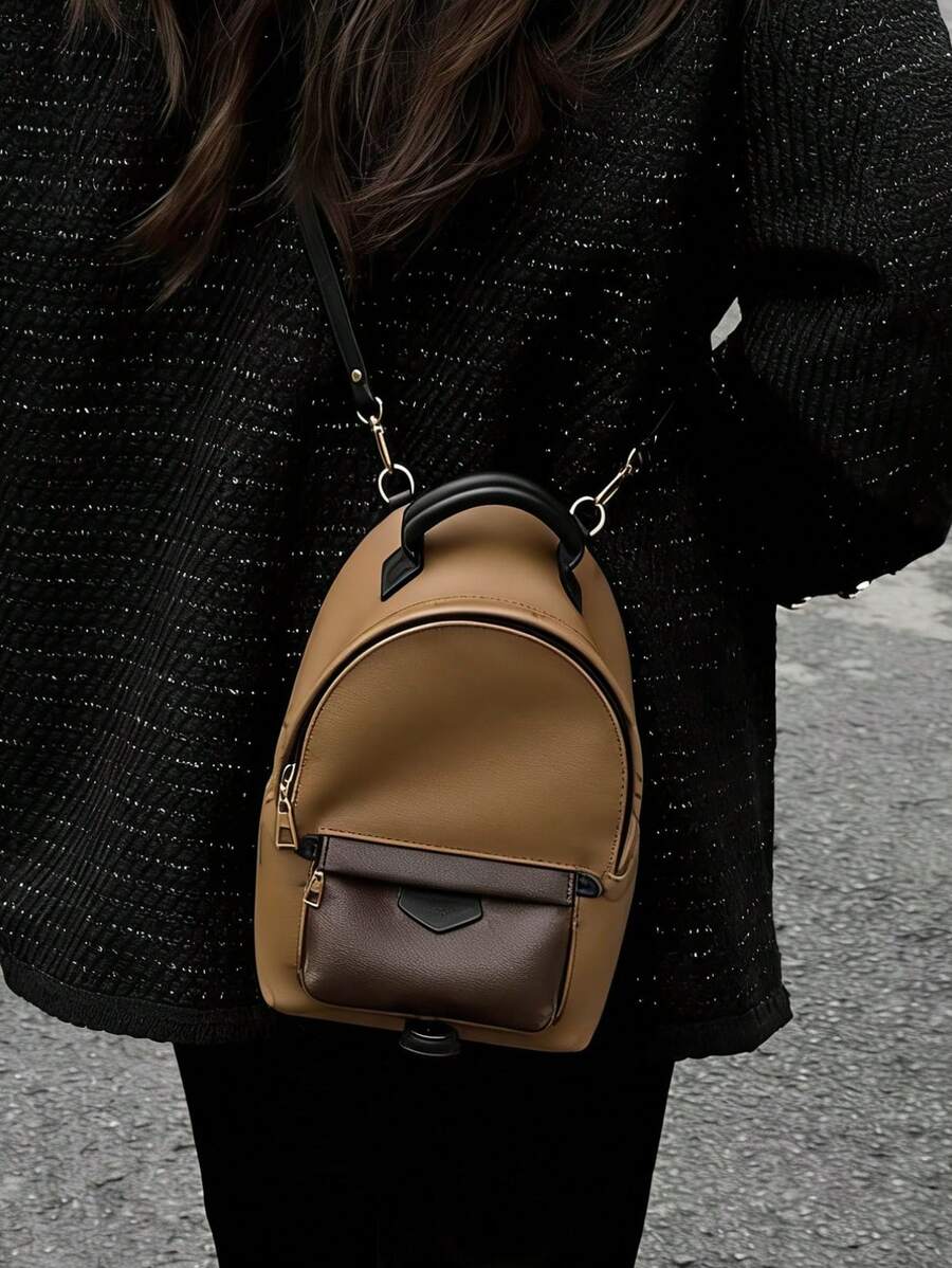 Fashionable And Casual New Shoulder And Backpack, Women's Unique And Elegant Mini Shoulder Bag Crossbody And Backpack - 咖色 - 查看 1