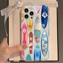 1pc Colorful Surfboard Inflatable Soft TPU Shockproof Phone Case Compatible With IPhone 17 16 15 14 13 12 11 Pro Max X XS XR 8 7 Plus - Clear - View 4