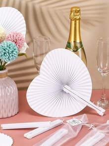 1/96pcs White Origami Folding Fans, Suitable For Wedding Use. These White Folding Fans Feature A Heart-Shaped Origami Pattern, Making Them An Ideal Decoration For Wedding Guests, And Also Suitable For Bridal Photography, Party Favors, Banquets And Wedding Ceremonies. As Part Of The Wedding Accessory Series, These Elegant Handheld Paper Folding Fans Are The Perfect Gift For The Summer Back-To-School Season. - A - View 5