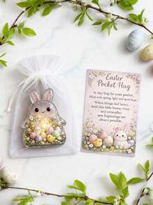 2D Flat Easter Pocket Hug Cute Mini Acrylic Bunny With Inspiring Message, Perfect As An Easter Gift For Anyone - Rabbit Figurine - View 2