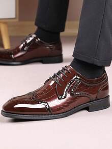 Men's Formal Dress Shoes, Classic Patent Velvet Lace-Up Oxford Shoes - Burgundy - View 5