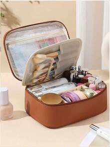 1pc Multi-Functional Travel Makeup Bag, Makeup Brush Organizer, Multi-Layer Compartment Cosmetic Bag, Large Capacity Makeup Storage Bag, Bathroom Toiletry Bag, Convenient Travel Handbag, For Skincare, Cosmetics, Makeup Brushes, Powder, Lipstick, Suitable For Beach, School, Bathroom, Festivals, Valentine's Day, Christmas, Great Gift For Family And Friends - White - View 14