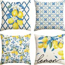 Hello Lemon 竹纤维枕套，蓝色夏季靠垫套，4 件套，适用于沙发 - 淺藍色 - 查看 3