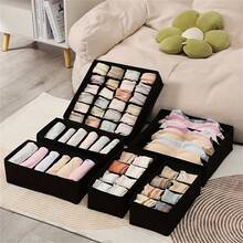 1pc Black 3-Compartment Underwear & Socks Drawer Organizer Set, Foldable Divider Storage Box, Home Storage & Organization, Minimalist Style, Non-Woven Fabric, Rectangular, Multi-Compartment Design, Classified Storage Space-Saving - Black - View 3