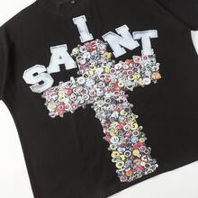 Top más vendido de 2026: Camisa de verano de manga corta con cuello redondo, corte holgado, estampado de cruz colorido, estilo americano, popular en 2026, de la marca . - Negro - Ver 3