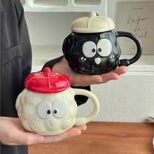 1pc Creative Cute Mug, High-Quality Ceramic Cup With Lid, Suitable For Home, Couples, Office, Latte Art Coffee Cup - Multicolor - View 9