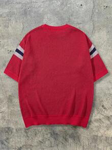 ANDREILEE Men's Unisex Retro American Style Sports USA Star Print Casual Streetwear Loose Ribbed Crew Neck Comfortable Knit Sweater, Red - Red - View 4