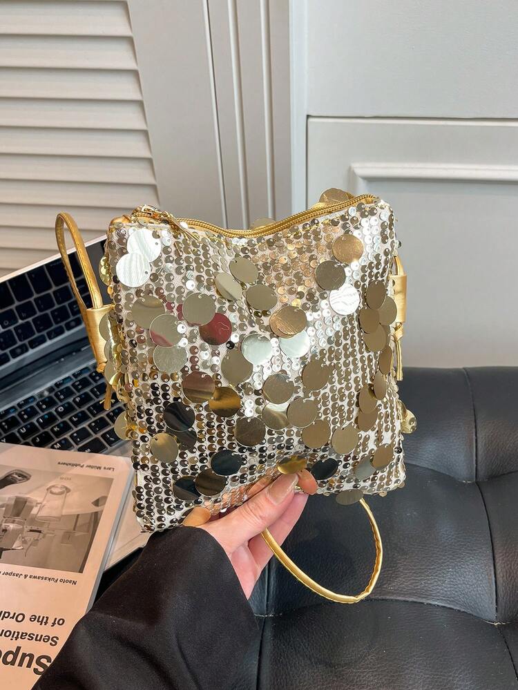 2026 New Arrival Sequin Mini Shoulder Bag, Unique Design Chic Crossbody Bag, Versatile - Gold - View 3