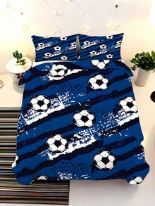 2/3pcs Soccer Kids Bedding Set, Blue White Stripe Soccer Ball Print Duvet Cover With Pillowcases, Soft Microfiber Sports Theme Bed Set For Boys Bedroom Decor (Twin/Full/Queen) 135x200cm - Multicolor - View 4