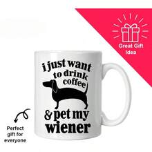 1pc 11oz Ceramic Coffee Mug, Dachshund Dog Pattern, Funny Dog Design, "Dogs Make Me Happy" Printed, Reusable, Microwave & Dishwasher - White - View 4