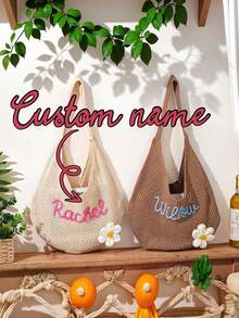 Original DIY Personalized Straw Letter Bridesmaid Handbags, Bridesmaid Beach Bags, Bachelorette Party Gift Bags, Custom Handheld Gift Baskets, Bridesmaid Gift Baskets, Seaside Holiday Straw Hand-Held Shoulder Straw Bag - Multicolor - View 4