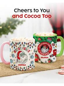 11盎司定制3D立体效果咖啡杯，个性化陶瓷节日杯，可印制名字，定制特色马克杯，男女通用咖啡杯，陶瓷马克杯，双面印刷，可重复使用，微波炉和洗碗机适用，生日礼物，母亲节礼物 - 甜蜜的聖誕樹 - 查看 5