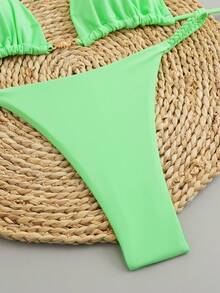 Bộ đồ bơi rời nhiều màu sắc theo phong cách Châu Âu và Mỹ mới năm 2026, bikini dây mảnh gợi cảm kiểu Brazil với trang trí kim loại, thích hợp cho kỳ nghỉ hè trên bãi biển. - màu xanh lá - Xem 6