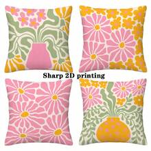 4pcs Groovy Floral Polyester Pillowcase - Bold Colorful Accents, Vibrant Pink, Orange And Coral Modern Abstract Floral Print Throw Pillow Covers, 45x45cm Square Zippered Pillow Shams, Machine Washable, Modern Decor For Living Room, Bedroom, Outdoor, Holiday Parties, Easy Care Fabric, Decorative Cushion Covers (No Pillow Insert) - Multicolor - View 3