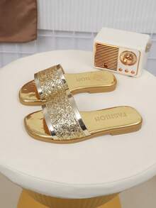 Shiny Sequin Design Fashion Slippers, Suitable For Party, Travel And Children Wear - Gold - View 3