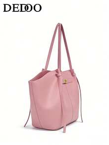 Dedoo Fashionable Large Capacity Trapezoid Design Handbag, Designer Luxury PU Leather Shoulder Bag, High-Quality Underarm Bag - Pink - View 4