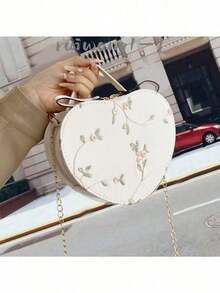 蕾丝心形斜挎包，淑女刺绣单肩手提包，新年 - 白色 - 查看 6