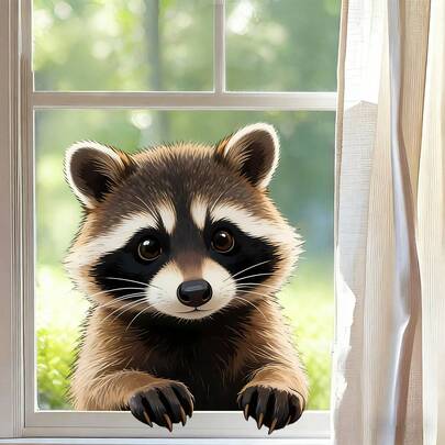 1/9片装可爱动物窥视窗贴，可移除黑猫、熊猫和狐狸图案。静电粘贴式窗户装饰，适用于家庭和咖啡馆窗户，也是送给宠物爱好者的绝佳礼物。