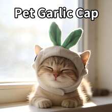 Cute Garlic Shape Pet Hat With Elastic Hook And Loop, Funny Vegetable Pet Headwear For Cats & Small Dogs - Multicolor - View 8