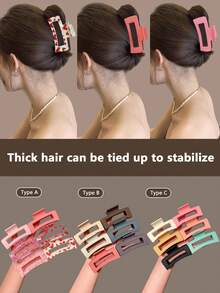 6pcs Women's Minimalist Solid Color, Fashion Heart Transparent Print Basic Large Square Hair Claw Clips, Elegant Hair Claw Ponytail Clips, Suitable For Dates, Beach Vacations, Dresses, Daily Outings, Hair Decor Accessories, Gift For Girlfriend, Festivals, Daily Use, Recommended! Summer Outfits Hair Clips - Multicolor - View 2