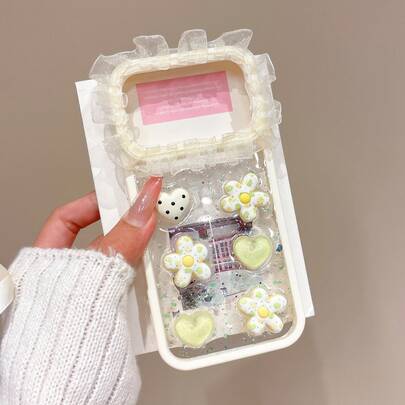 1 pieza Funda de teléfono transparente 3D con diseño de corazón floral primaveral lindo para iPhone 17/16, 15/14/13, 17 Pro Max/16 Pro Max/15 Pro Max/14 Pro Max/13 Pro Max, Funda de teléfono con lunares blancos en forma de corazón, Funda de teléfono crema Y2K, Regalo nuevo 2026