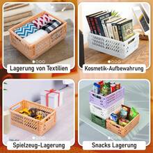 Cesta de almacenamiento de plástico plegable de cuatro colores; cesta para organizar objetos pequeños en el escritorio; cesta de almacenamiento perforada y transpirable para aperitivos; caja de almacenamiento multifuncional, adecuada para armarios, estanterías, baños, dormitorios y cocinas. - Multicolor - Ver 4
