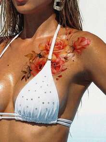 1pc Rose Flower Temporary Tattoo, Multipurpose Unisex One-Time Use Tattoo Sticker, & Easy To Apply/Remove, Body Art Decoration Sticker For Daily, Travel, Beach, DIY Gift - Multicolor - View 2