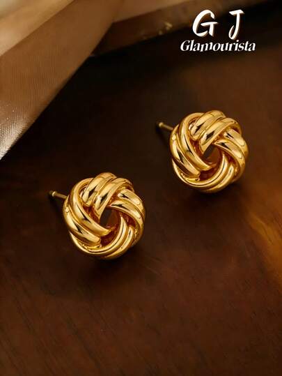 1 Pair Delicate Niche Petite Fashion Versatile Textured Knot Stud Earrings, Suitable For Women's Daily And Holiday Wear